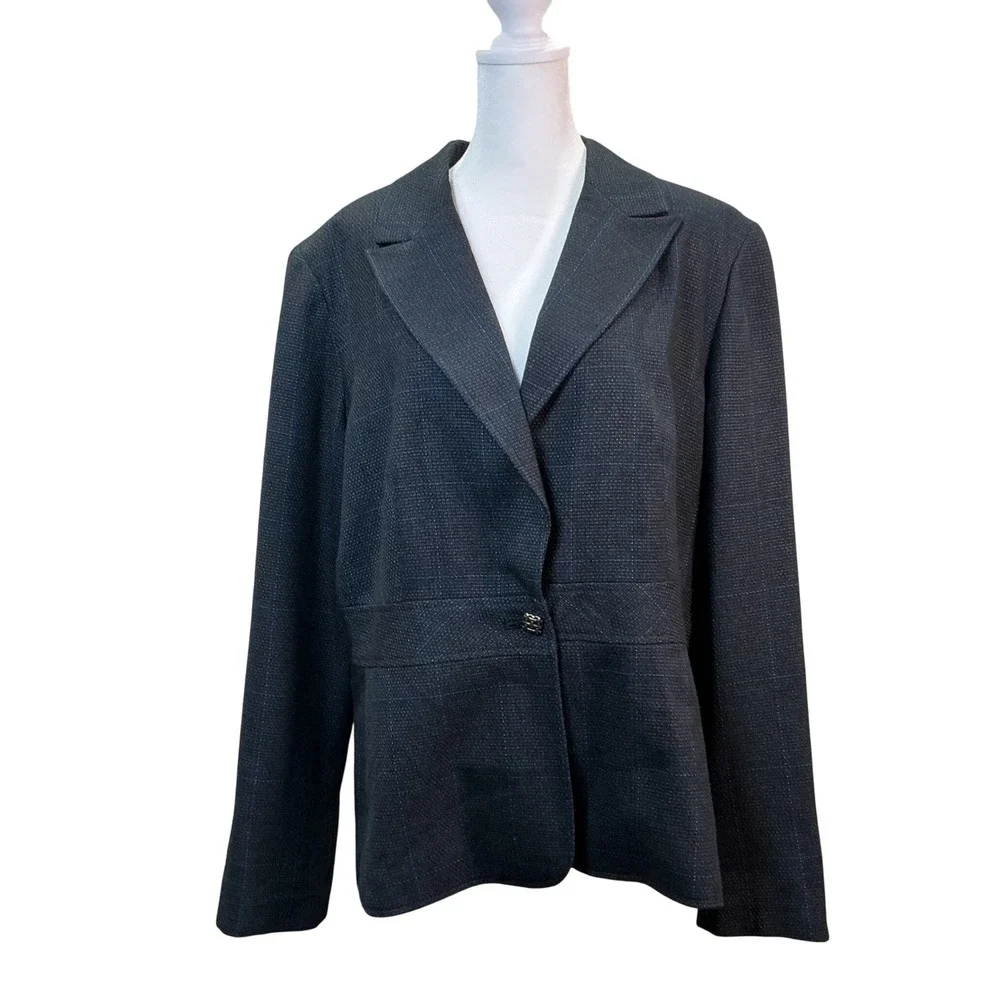 Signature by Larry Levine Womens Blazer 18 Charcoal‎ Gray Plaid Peplum Jacket